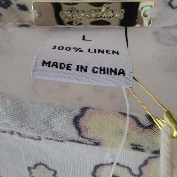 NWT Magaschoni Floral Linen Maxi Dress Cream L Large Summer Flower Cottagecore - Picture 5 of 12